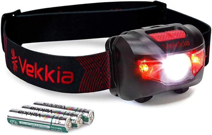 Vekkia Ultra Bright LED Headlamp-5 Lighting Modes,White & Red LEDs Head Lamp, Camping Accessories