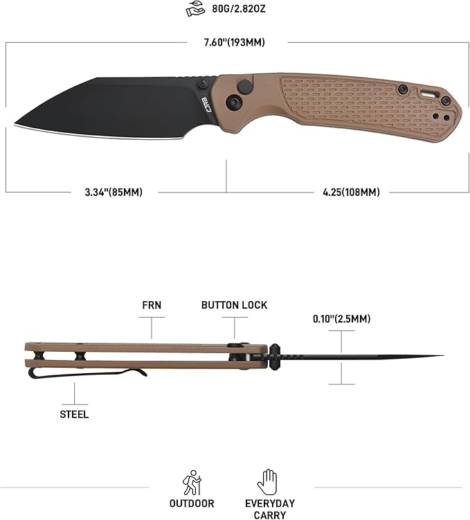 CJRB Pyrite-Light Pocket Knife, 3.34'' Upgraded AR-SFII Steel Blade FRN Handle, Sharp EDC Knives