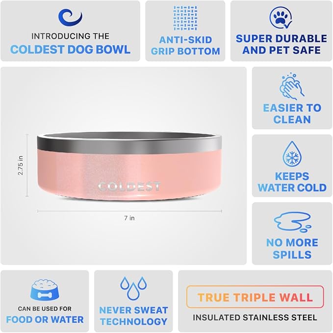 Coldest Dog Bowl - Anti Rust Metal, Non Slip, 3 Layers Insulated Stainless Steel Dog Bowls - Spill