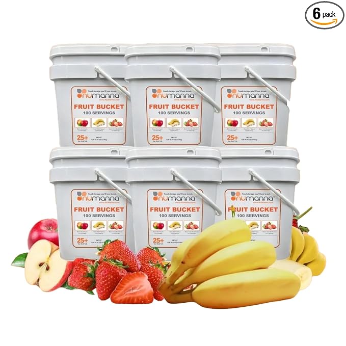Numanna Freeze-Dried 6 Fruit Bucket ??600 Servings | Apples, Bananas, Strawberries | Healthy Snack