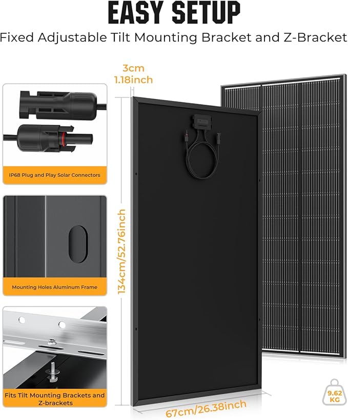 18BB 800 Watt Solar Panel, 4pcs 200W N-Type Solar Panels, 25% High-Efficiency Monocrystalline