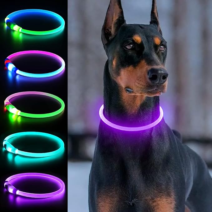 Light Up Dog Collars, USB Rechargeable Dlitk LED Dog Collar 1 Count, TPU Cuttable Size Glow Collar