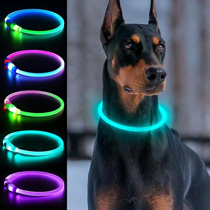 Light Up Dog Collars, USB Rechargeable Dlitk LED Dog Collar 1 Count, TPU Cuttable Size Glow Collar