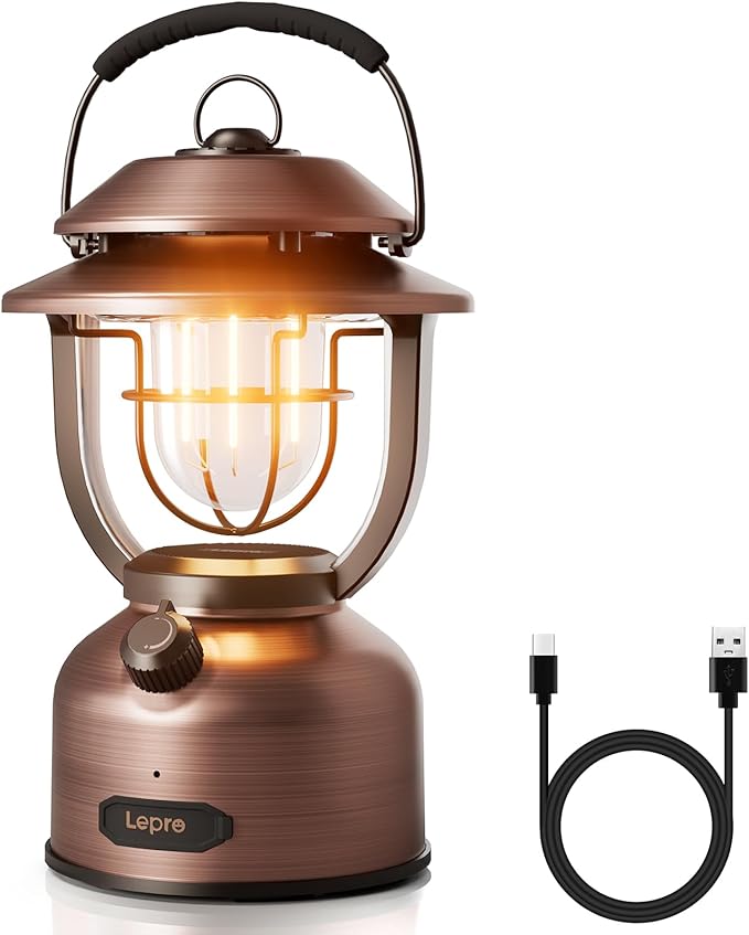 Lepro Retro Classic LED Camping Lantern, High Lumens, Daylight White 2500K and 5000K, Dimmable, USB