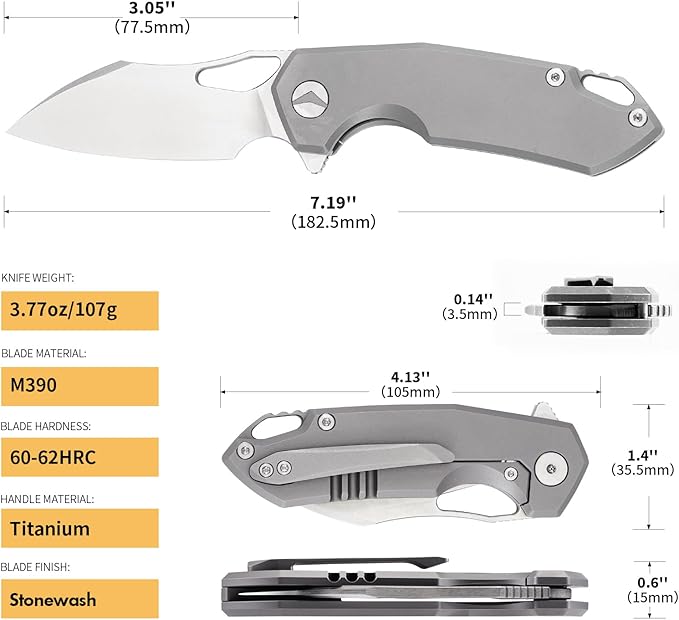 Folding Knife pocket knife EDC Knife With Clip Survival knife Camping knife - M390 Steel Titanium