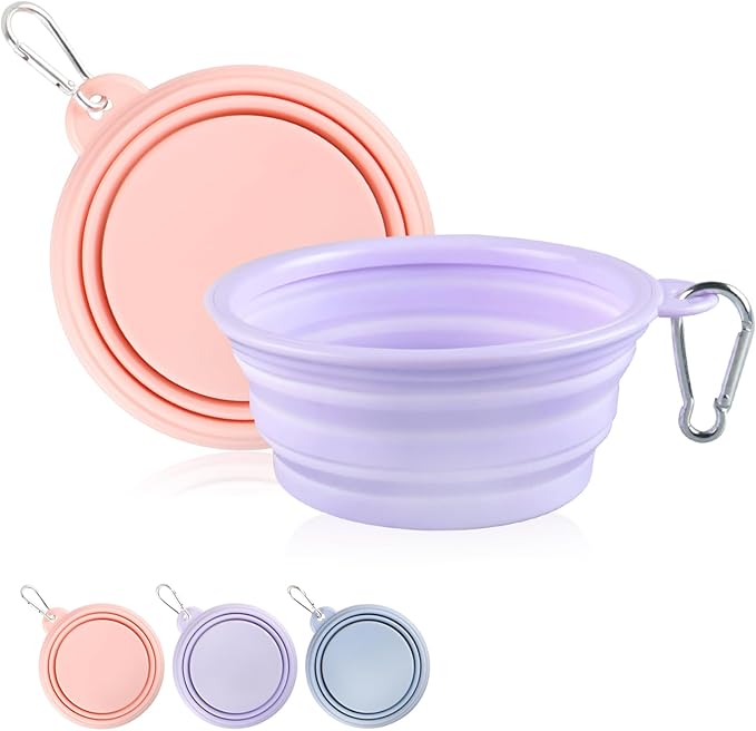 Collapsible Dog Bowls 2-Pack, Portable Travel Dog Bowl with Carabiner, Food-Grade Silicone Pet Bowl