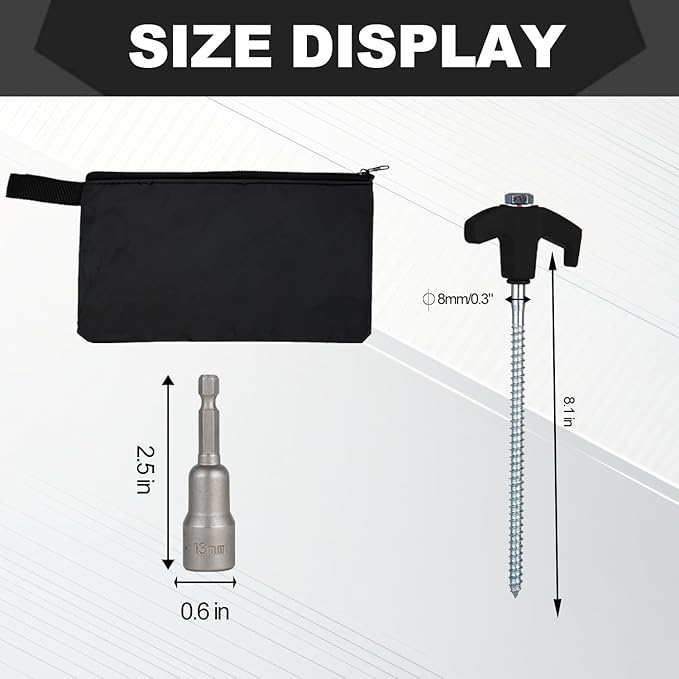 12 Pack Screw in Tent Stakes Heavy Duty,8 Inch Ground Anchors Screw in,Metal Stakes with Hex Head