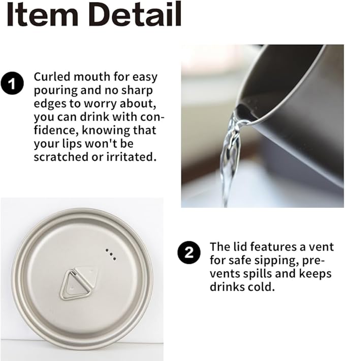 750ml/26oz Titanium Camping Pot with Lid and Foldable Handle, Ultralight Camping Mug for Hiking