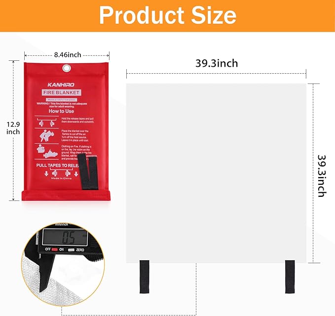 KANHIRO Fire Blanket Emergency for Home Kitchen - Fiberglass Fire Suppression Blanket Great for