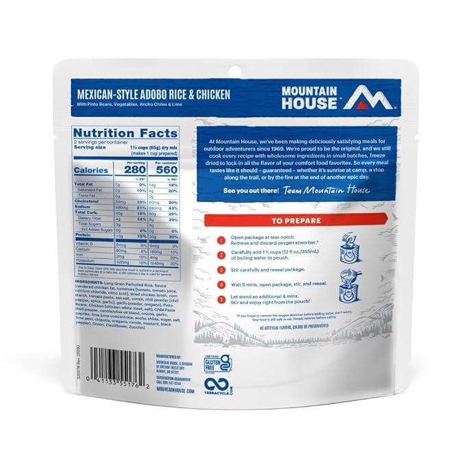 Mountain House GlutenFree MexicanStyle Adobo Rice & Chicken FreezeDried Food for Camping, 12