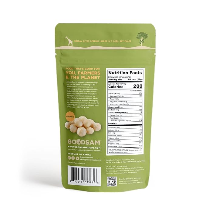 goodSAM Organic Raw Macadamia Nuts ??Unsalted, Whole Nuts ??Buttery Creamy Flavor ??Sustainably