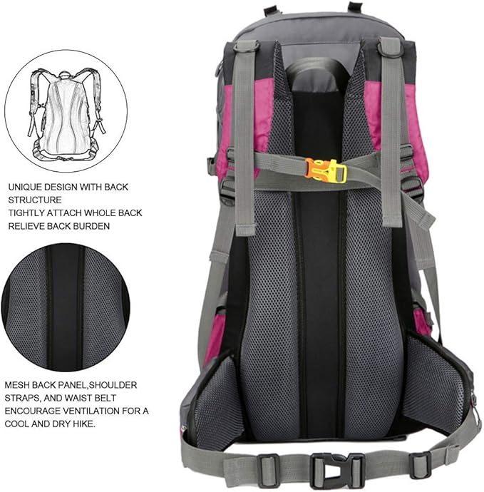 Bseash 60L Waterproof Hiking Camping Backpack with Rain Cover, Large Outdoor Sport Travel Daypack