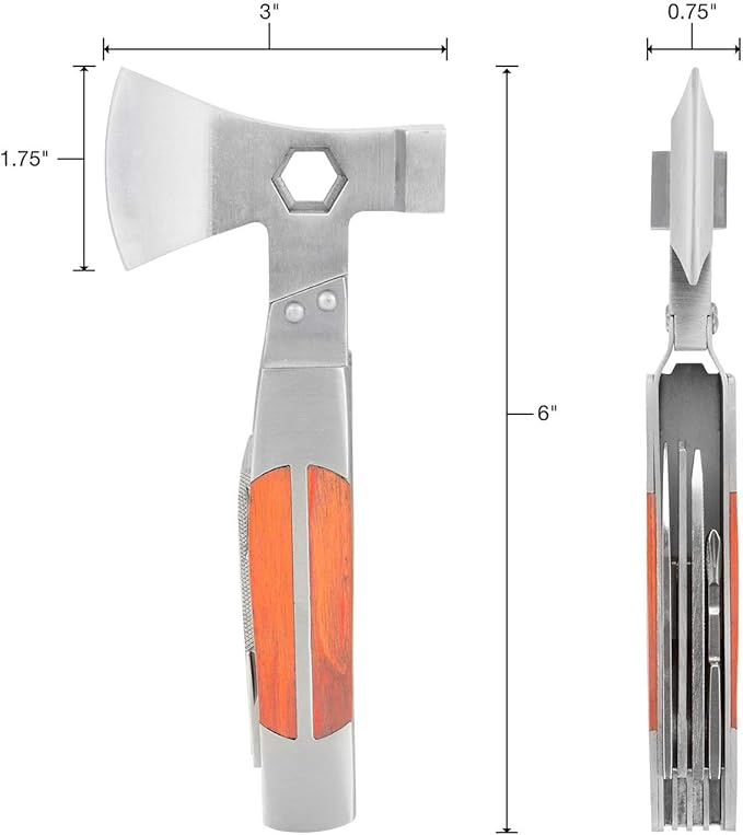 Sheffield 12301 Axe Multi Tool, 12-in-1 Camping Knives & Tools, Utility Tool Double Axe Head