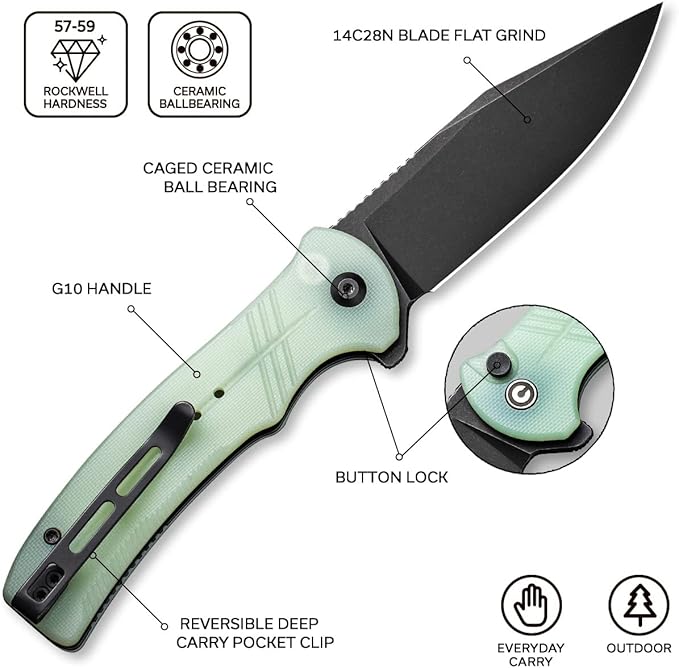 CIVIVI Cogent Button Lock Flipper Pocket Knife, 14C28N Blade G10 Handle, Good for Outdoor EDC