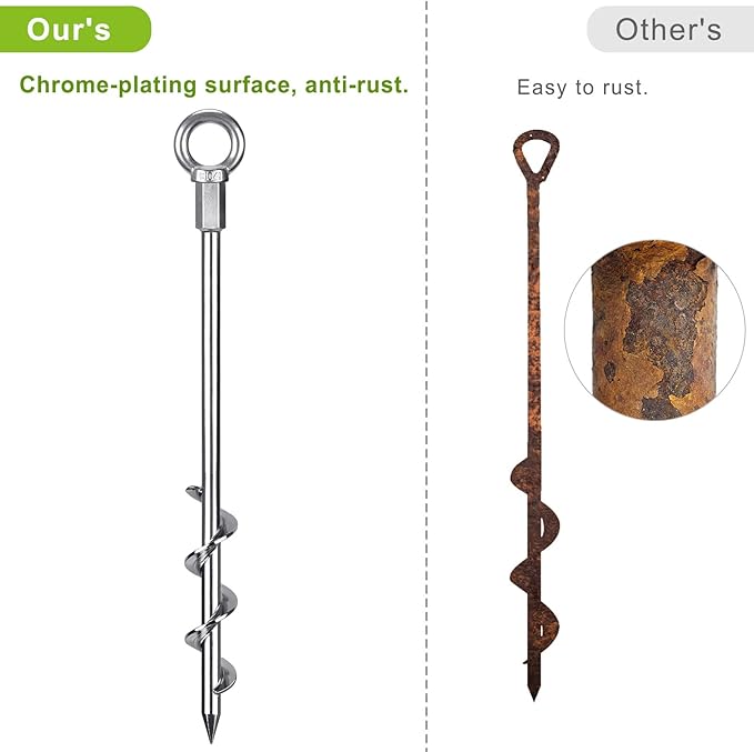 4 Pack Tent Stakes, 12 Inch Heavy Duty Ground Anchors, Fully Welded Spiral Earth Anchors for
