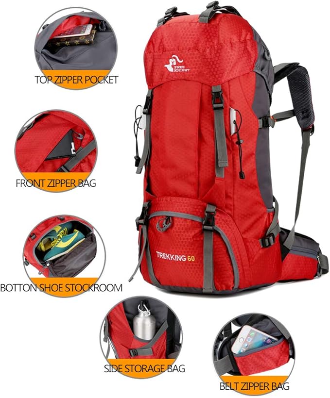 Bseash 60L Waterproof Hiking Camping Backpack with Rain Cover, Large Outdoor Sport Travel Daypack