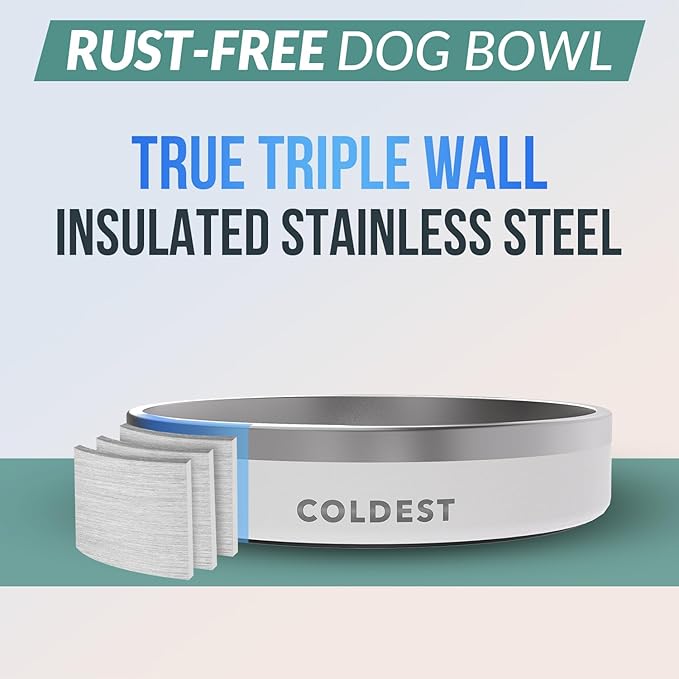 Coldest Dog Bowl - Anti Rust Metal, Non Slip, 3 Layers Insulated Stainless Steel Dog Bowls - Spill