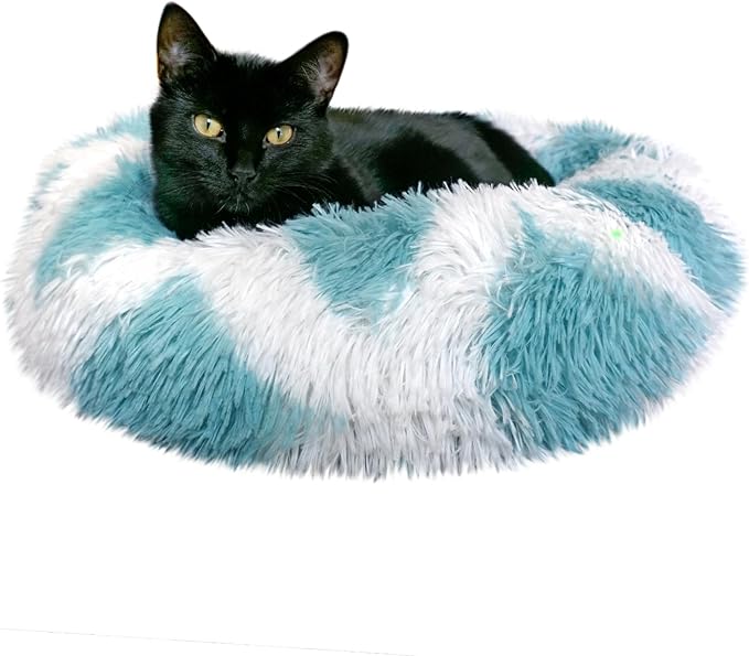Whiskers & Friends Cat Bed, Cat Beds for Indoor Cats Washable, Orthopedic Soft Fluffy Round Calming