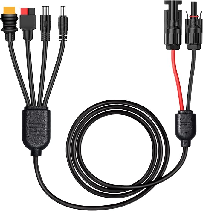 FlexSolar Solar Panel Charge Cable 6.6FT 14AWG Solar Connector to Anderson, DC5521, DC7909, XT60