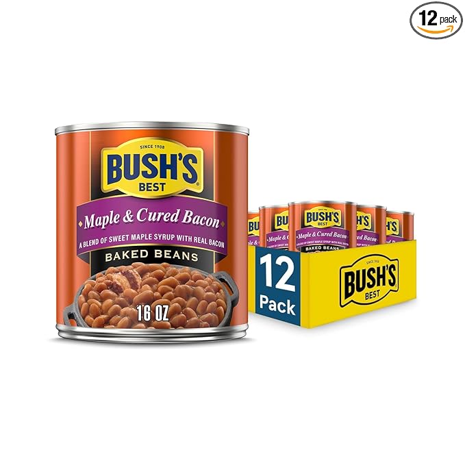 BUSH'S BEST 16 oz Canned Maple Cured Bacon Baked Beans Source of Protein and Fiber, Low Fat, Gluten