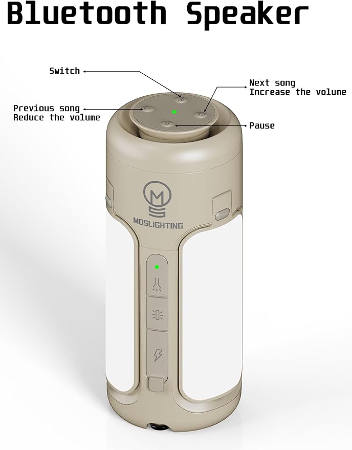 Rechargeable Camping Lantern with Bluetooth Speaker, 10000mAh, Portable LED Flashlight, Folding