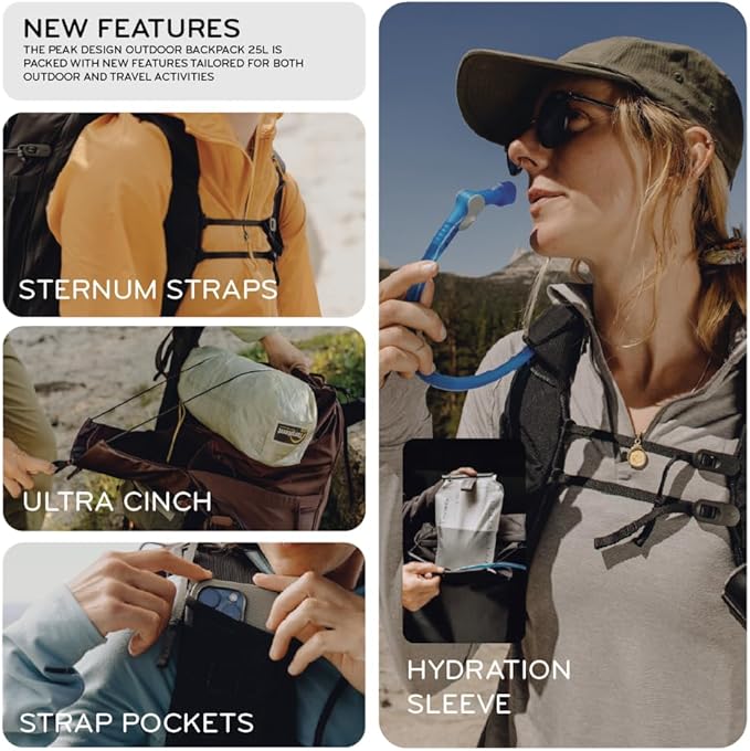 Peak Design Outdoor Backpack 25L, Eclipse, Compact and Lightweight Frameless Daypack, Ultra Cinch