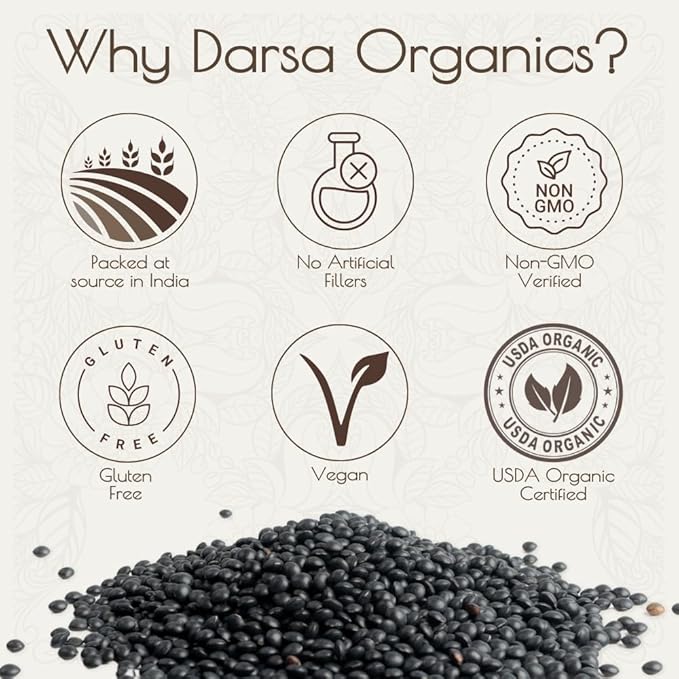 Darsa Organics Urad Whole Dal (Matpe Beans with Skin) 2lb, | USDA Organic, Non-GMO, Gluten-Free