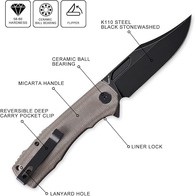 Petrified fish PFP03 Victor,3.58" K110 Satin Blade,140g Micarta Handel Flipper Liner lock Folding
