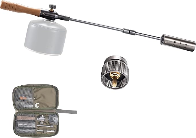 CAMPINGMOON Camping Grill Torch Dual Fuel Head Flame Adjustable for Charcoal Starter with Storage