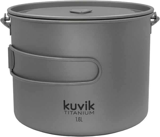 Kuvik 1600ml (54 oz) Titanium Pot with Bail Handle - Ultralight and Compact Pot for Backpacking