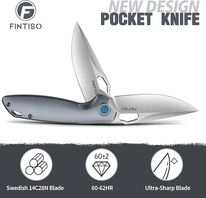 FINTISO Pocket Knife 3.38" Folding Knife Premium 14C28N Blade with 6061 Aluminum Alloy Handle