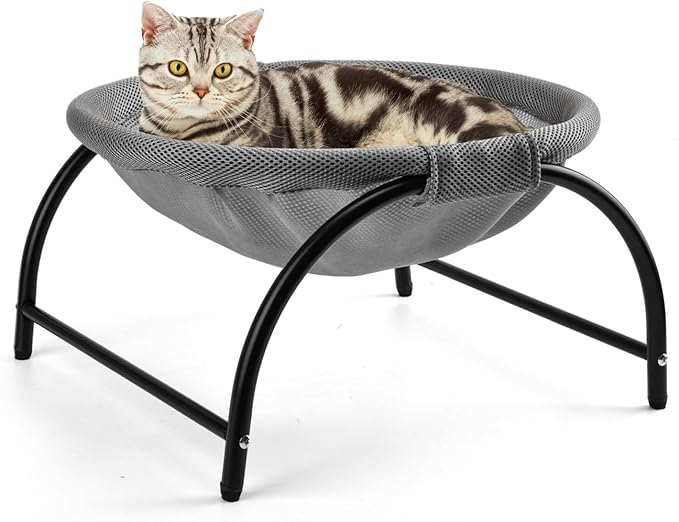 Raised Cat Hammock Bed, Standing Cat Cot with Washable Mesh, Pet Bed for for Kittens, 17.1 x 17 x