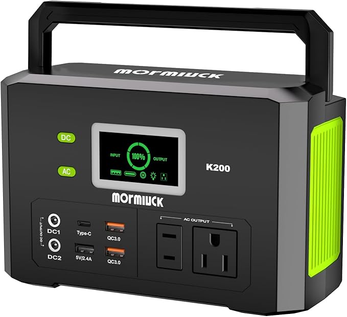 Portable Power Station 200W (400W Peak),118Wh solar power station with 110V/200W AC Outlet,32000mAh