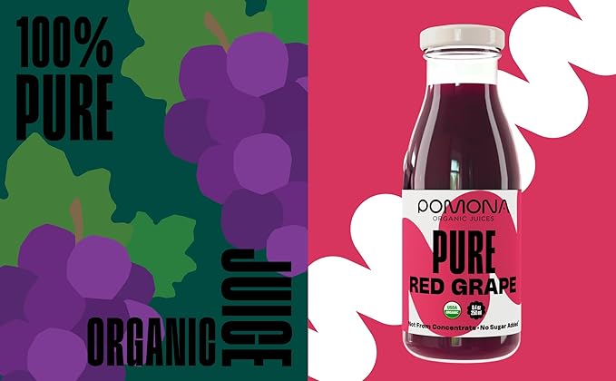 Pomona Organic Juices Pure Grape Juice, 8.4 Ounce Bottle (Pack of 12), Cold Pressed Organic Juice