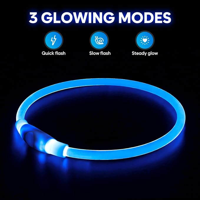 HIGO LED Dog Collar, USB Rechargeable Light Up Dog Collars Glow in The Dark, TPU Cuttable Pet
