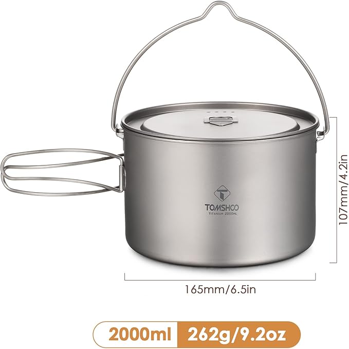 Camping Pot, Titanium Pot 750ml/900ml/1100ml/1600ml/2000ml/2800ml Ultralight ing Pot with Lid and
