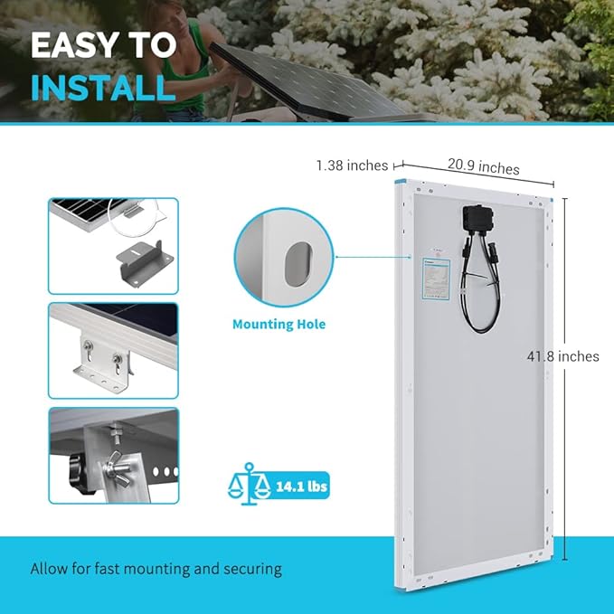 Renogy Solar Panel 100 Watt 12 Volt, High-Efficiency Monocrystalline PV Module Power Charger for RV
