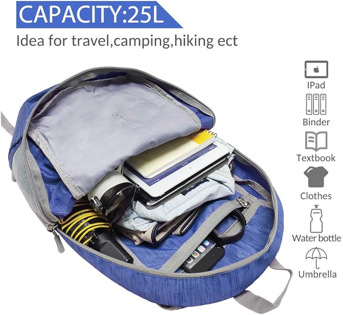 ZOMAKE 25L Ultra Lightweight Packable Backpack, Foldable Hiking Backpacks Water Resistant Small