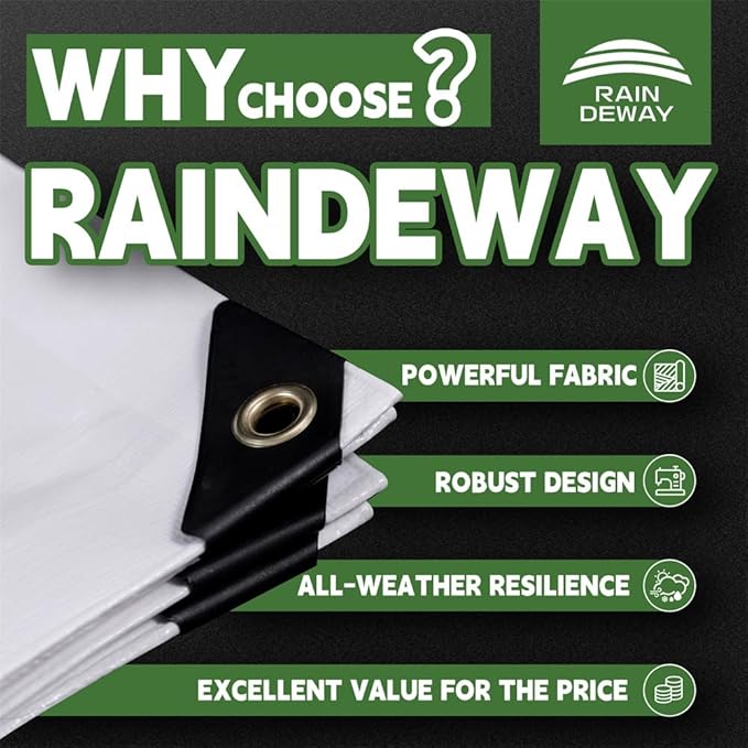 RAINDEWAY 12 Mil Heavy Duty White Tarp 6x8 Feet (2 Pack), UV Resistant, Waterproof, Weatherproof