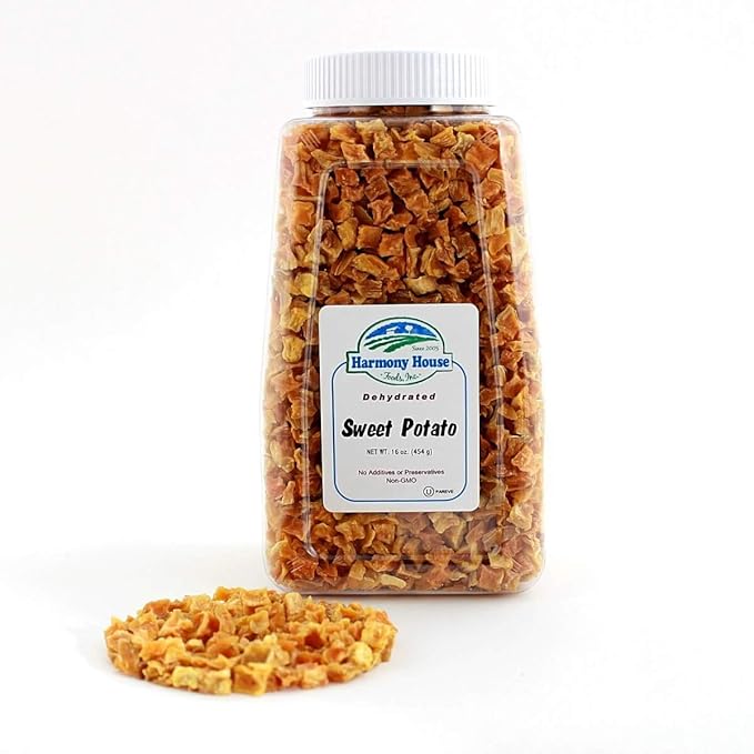 Harmony House Foods Dried Sweet Potato, diced (19.5 oz, Quart Size Jar) for Cooking, Camping
