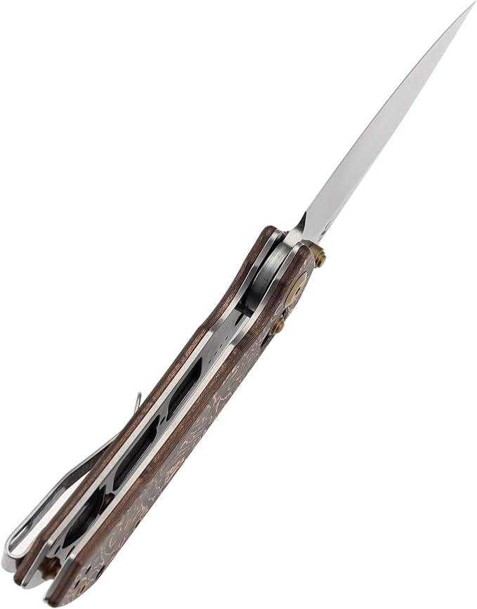 KANSEPT Fenrir Pocket Knife,3.48'' Stonewashed CPM S35VN Harpoon Sharp Blade,Copper Carbon Fiber