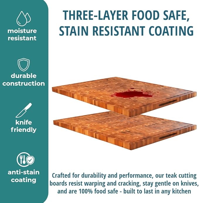 EcoDecors FSC Certified Solid Teak Cutting Board 40x28, XL Reversible End Grain Butcher Block for