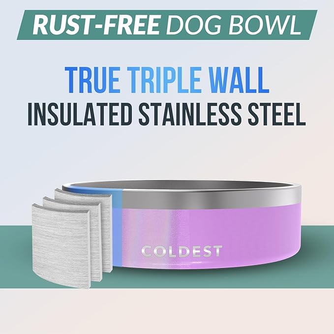Coldest Dog Bowl - Anti Rust Metal, Non Slip, 3 Layers Insulated Stainless Steel Dog Bowls - Spill