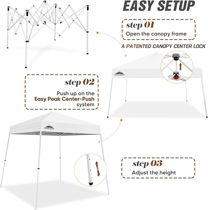 EAGLE PEAK 8x8 Slant Leg Pop-up Canopy Tent Easy One Person Setup Instant Outdoor Beach Canopy