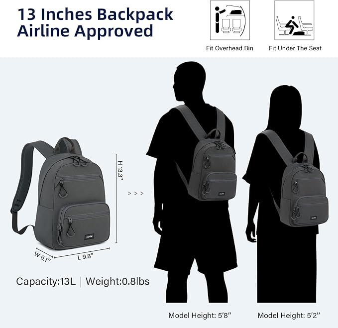 Carry On Travel Backpack For Men Women, 13 Inch Small Mini Work Bag Personal Item Backpacks