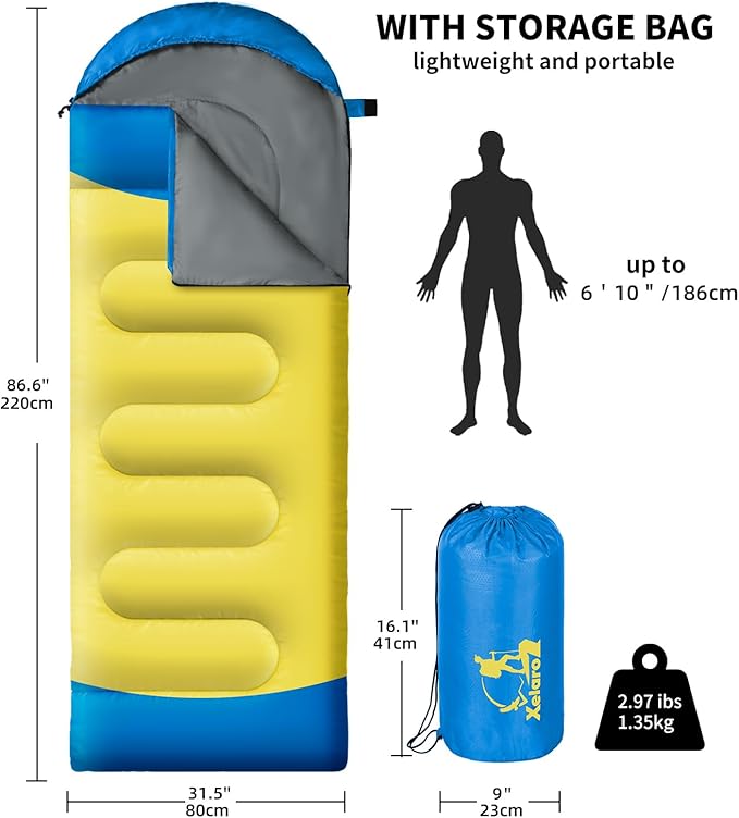 Sleeping Bags for Adults Kids - 3 Season Cold&Warm Weather Waterproof Camping Sleeping Bags