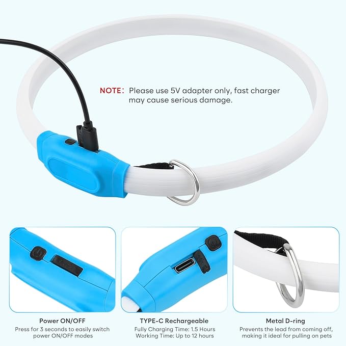 Flashseen LED Dog Collar, USB Rechargeable Glowing Lighted Up Collar, Cuttable Water-Resistant TPU