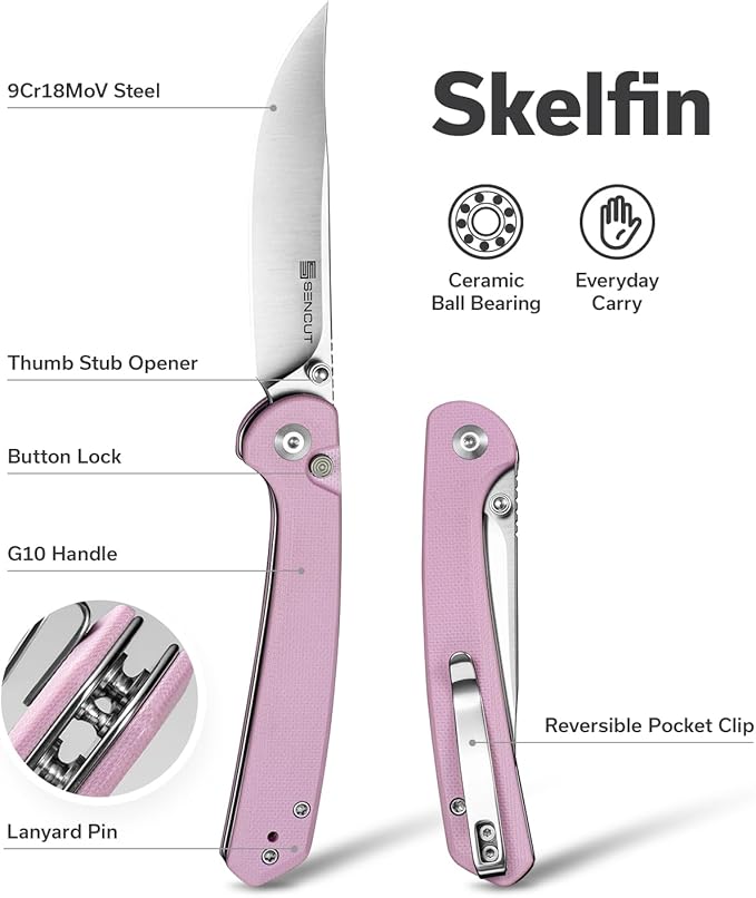 SENCUT Skelfin Pocket Knife for EDC, Folding Knife with 3.3'' Blade & G10 Handle, for Camping
