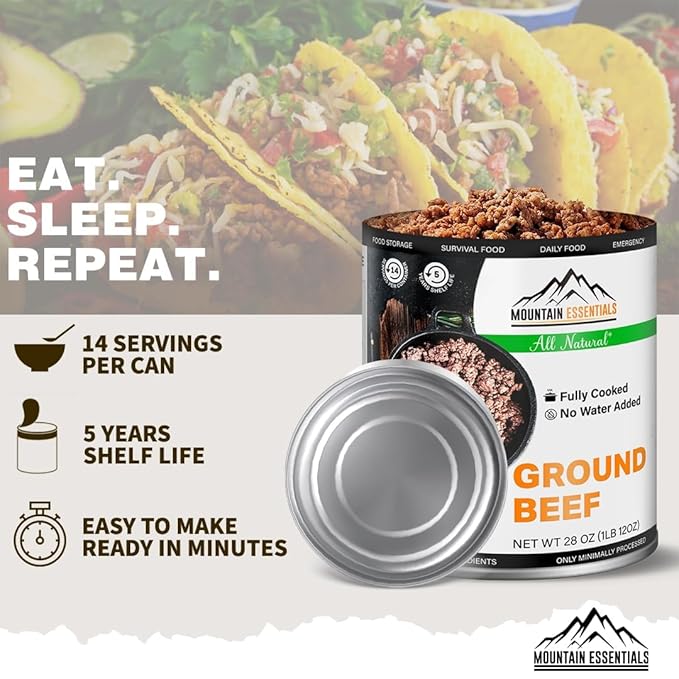 MOUNTAIN ESSENTIALS Canned Meat Sampler Pack 28 Oz – 1 Can Each of Chicken, Turkey, Pork, Beef &