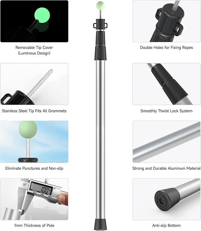 SANLIKE Telescoping Tarp Poles Tent Poles, 96" Aluminum Canopy Poles Extendable Pole for Awning